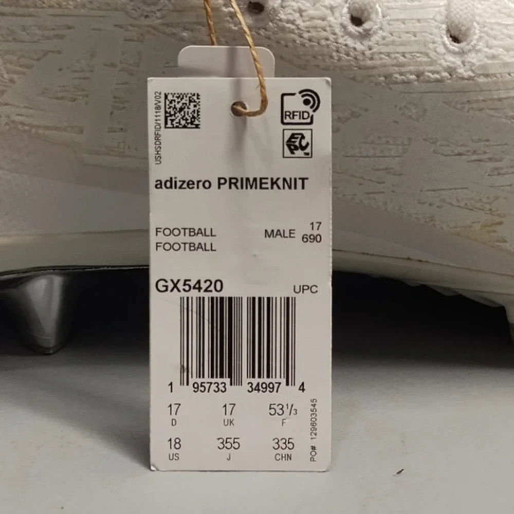Adidas Adizero Primeknit Football Cleats Men 18 White Tan Slip Resistant Lace-Up